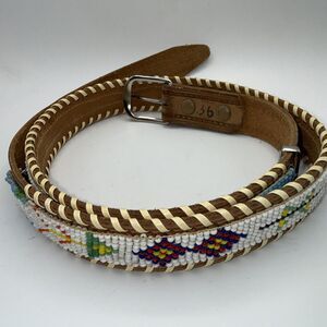 Vintage Size 36 Cowhide Beaded Tooled Grand Canyon Western Native American Belt